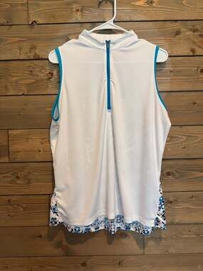 Callaway Womens Opti-Dri Sleeveless Quarter Zip Golf Tank Top Geometric Blue L